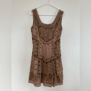 Beige Embroidered Sleeveless Women’s Dress